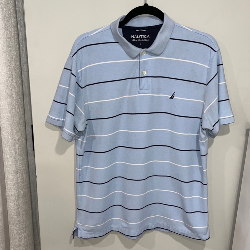 Men’s Nautica Polo True Deck Shirt Blue Striped Large